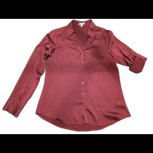 Express Portofino Blouse Button Down Roll Tab Long Sleeve Shirt M Career Red